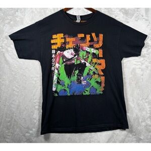 Chainsaw Man Anime T-Shirt Denji Chainsaw Devil Japanese Graphic Tee Black L